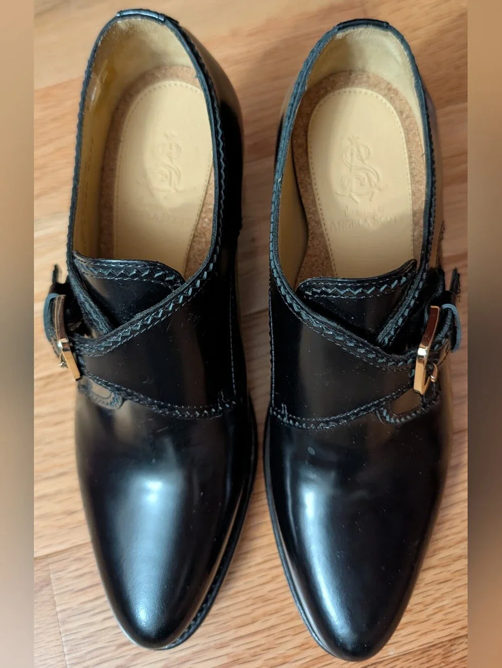 The Office Of Angela Scott Miss Brooke Black Leather Monk Strap Heel EU 35.5